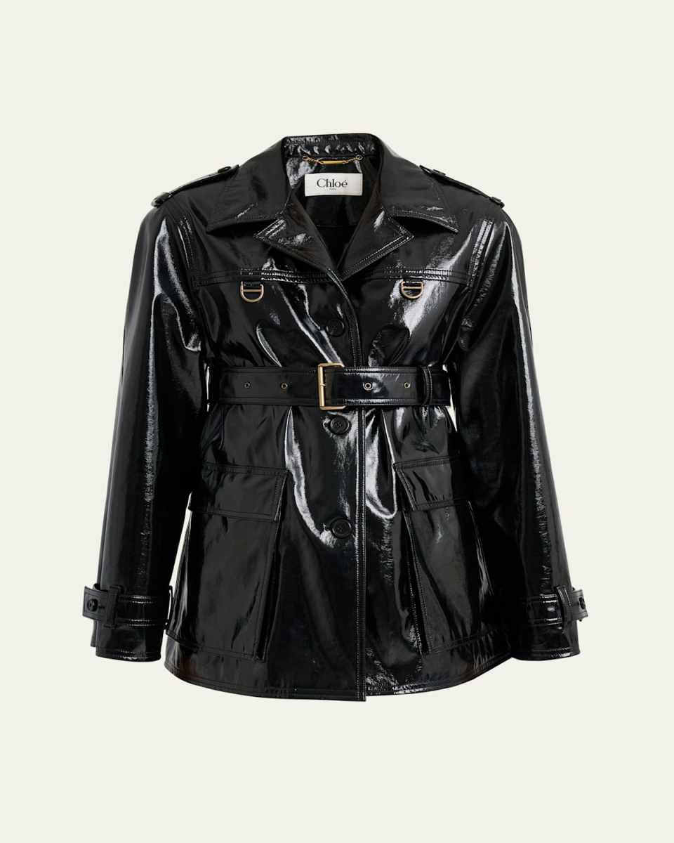 Shiny Cotton Belted Trench Coat